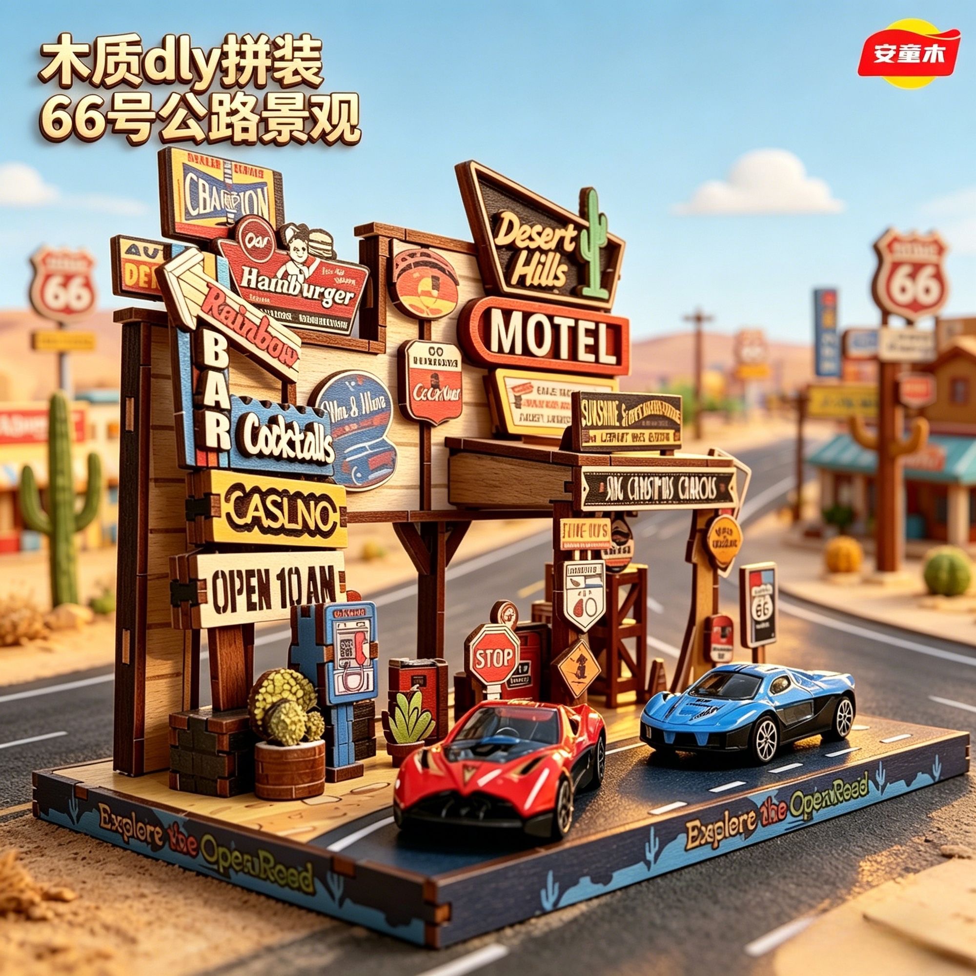 木质3d爆款拼装66号公路