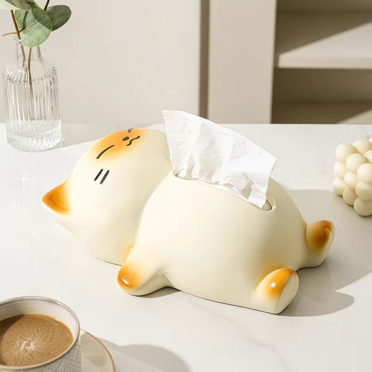 躺平猫可爱抽纸盒